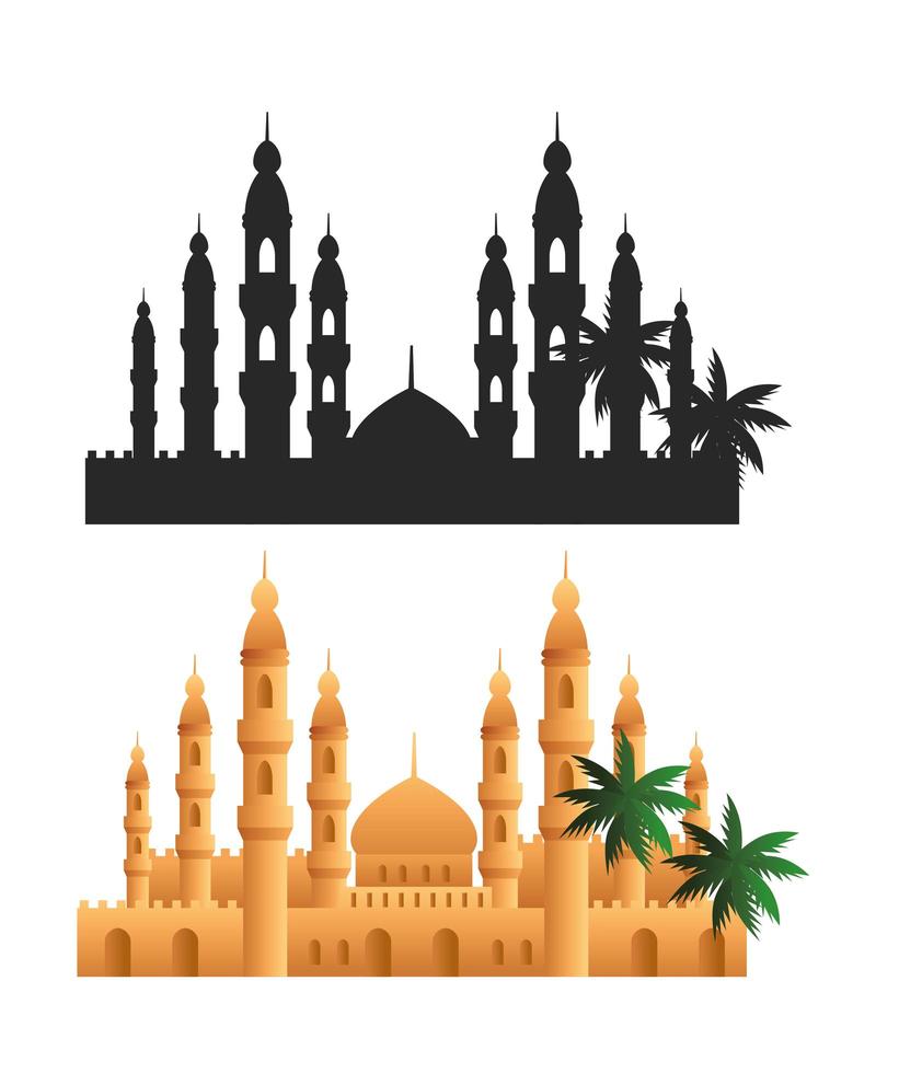 set scene of tal mahal icons vector