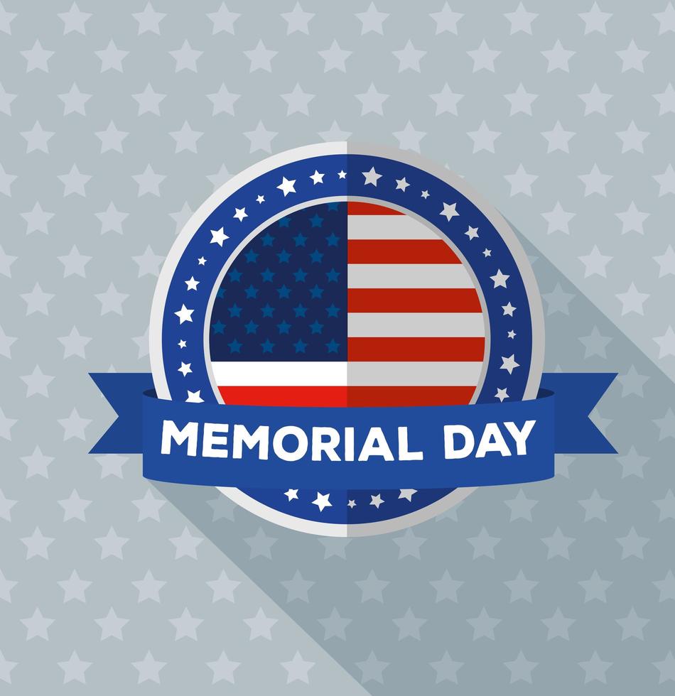 happy memorial day with flag in frame circular of usa and ribbon vector