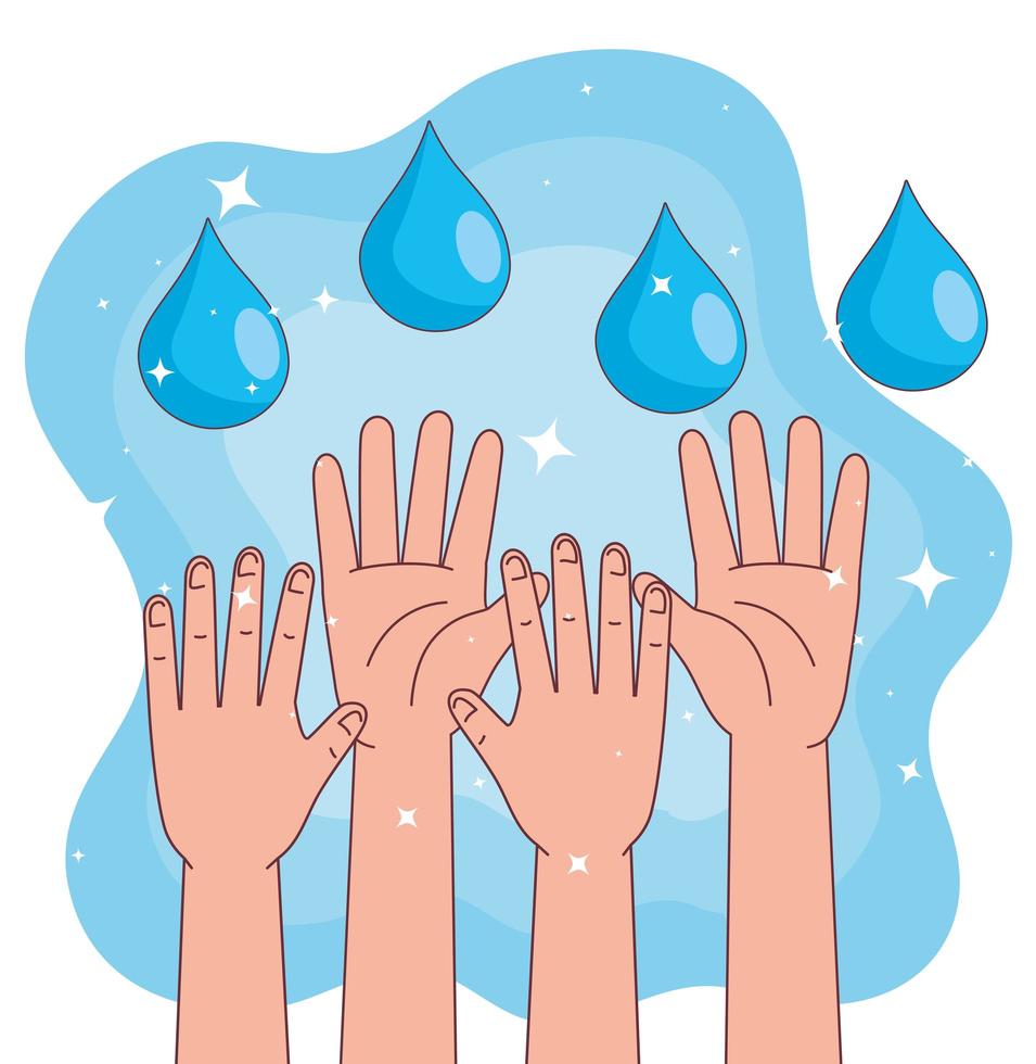 Global handswashing day and hands up with drops vector design