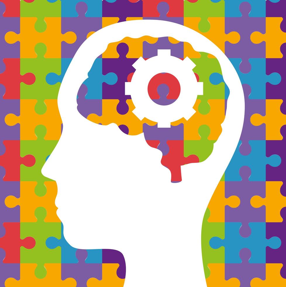 mental health of puzzles brain in head vector design