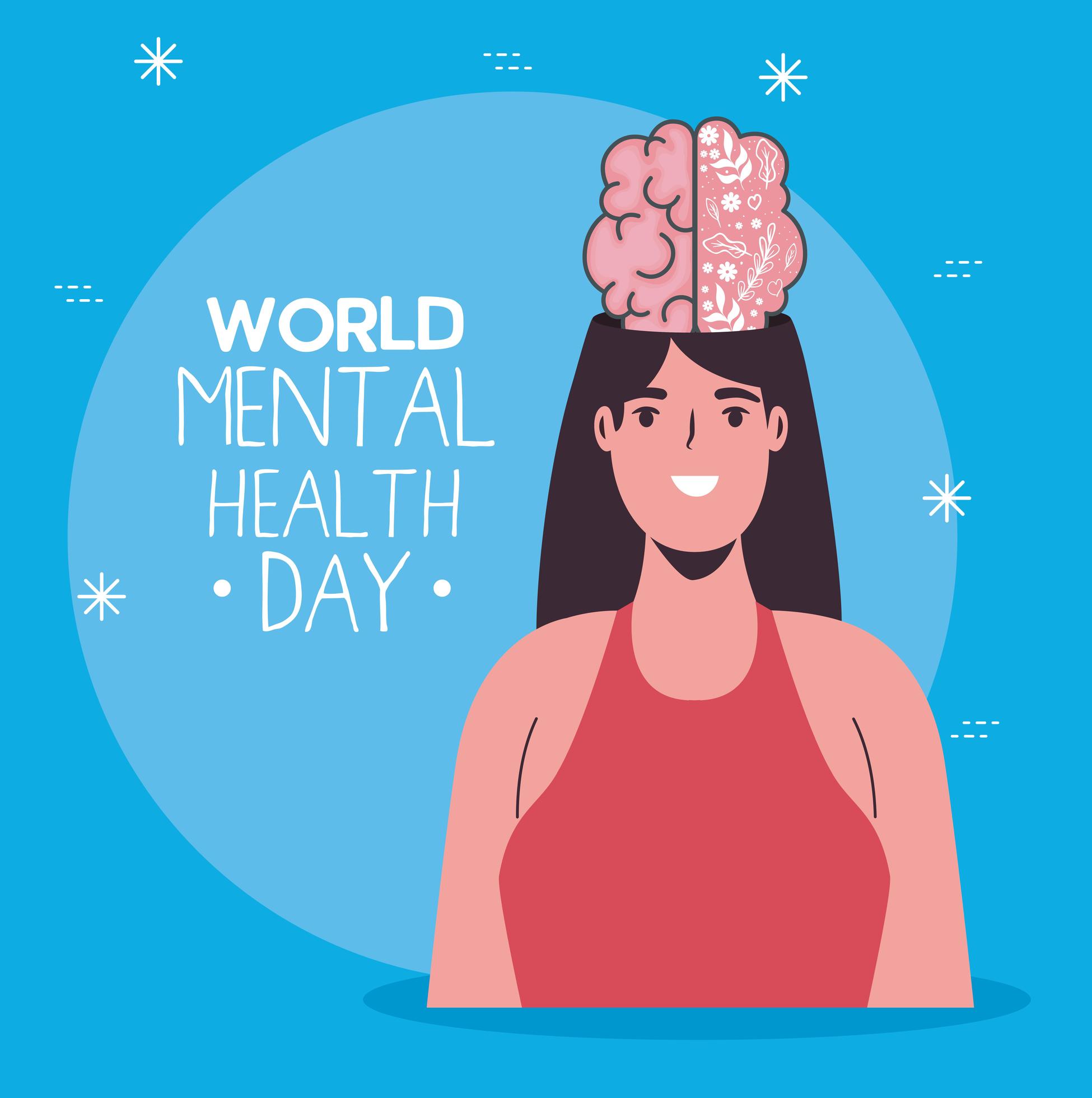 world mental health day with brain on woman vector design 2700048 ...