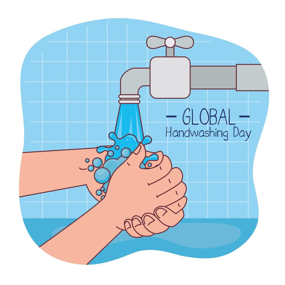 Global handswashing day and hands washing with water tap vector design