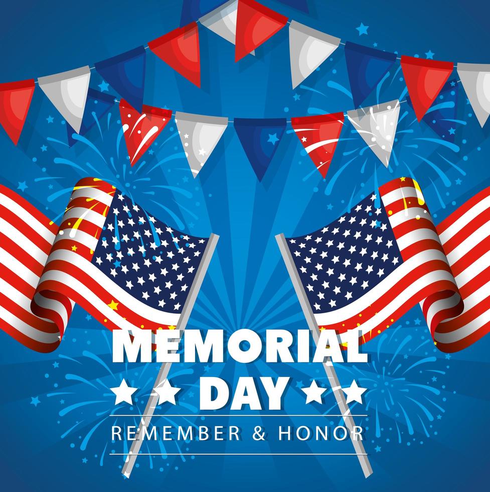 memorial day with decoration of flags usa vector