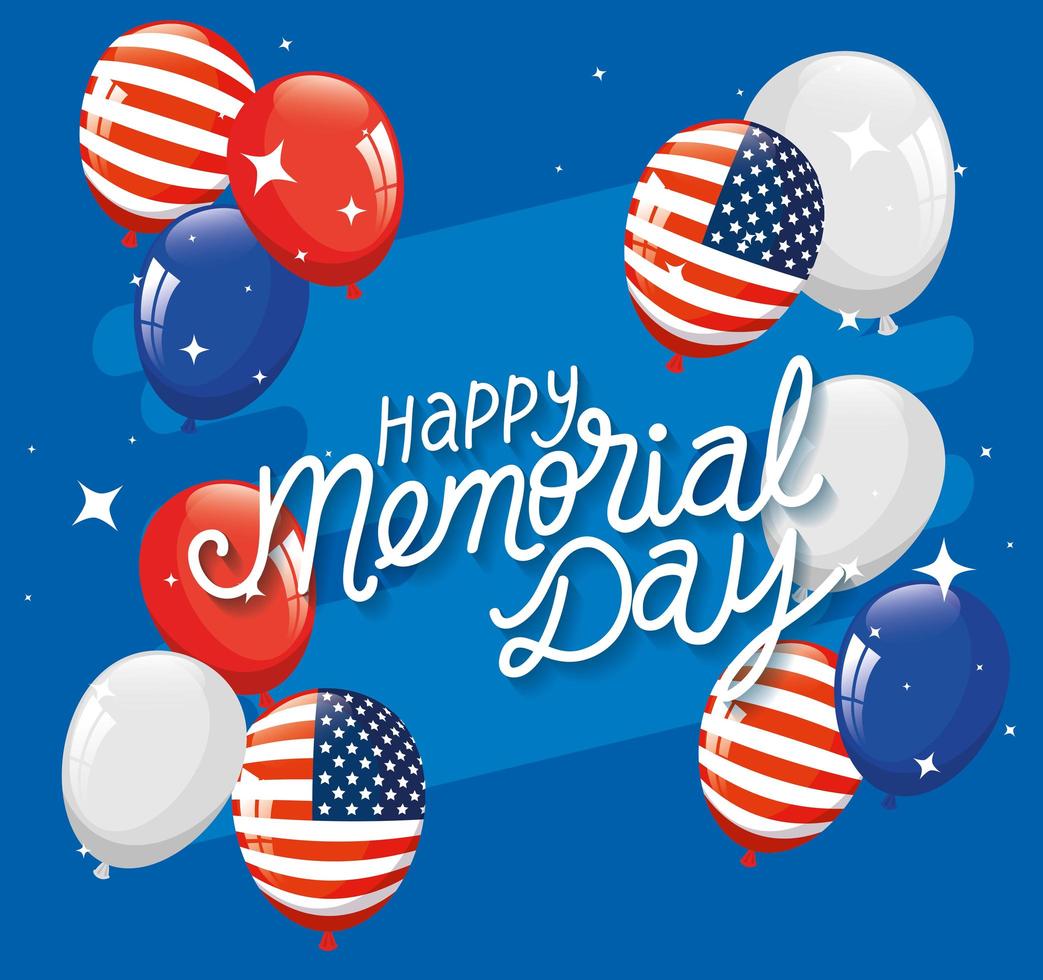 happy memorial day with balloons helium decoration vector