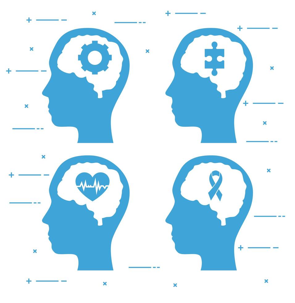 mental health brain in head set vector design