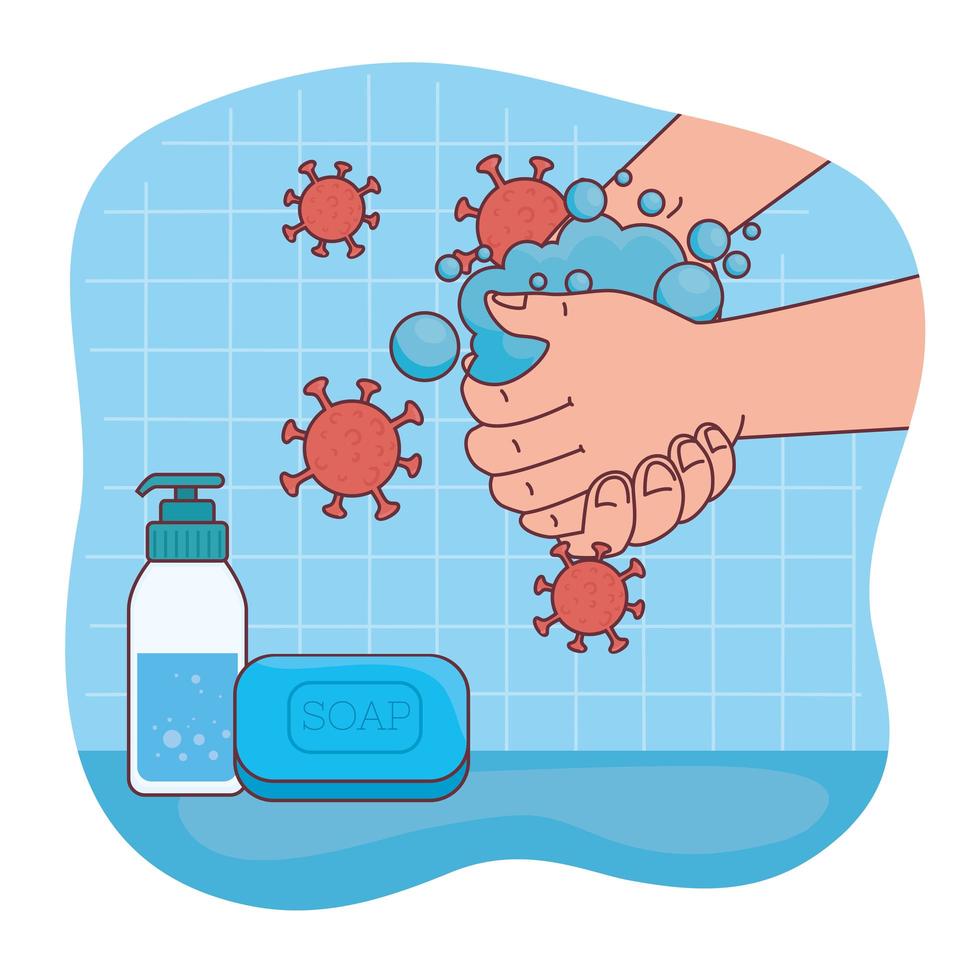 covid 19 virus on hands washing vector design