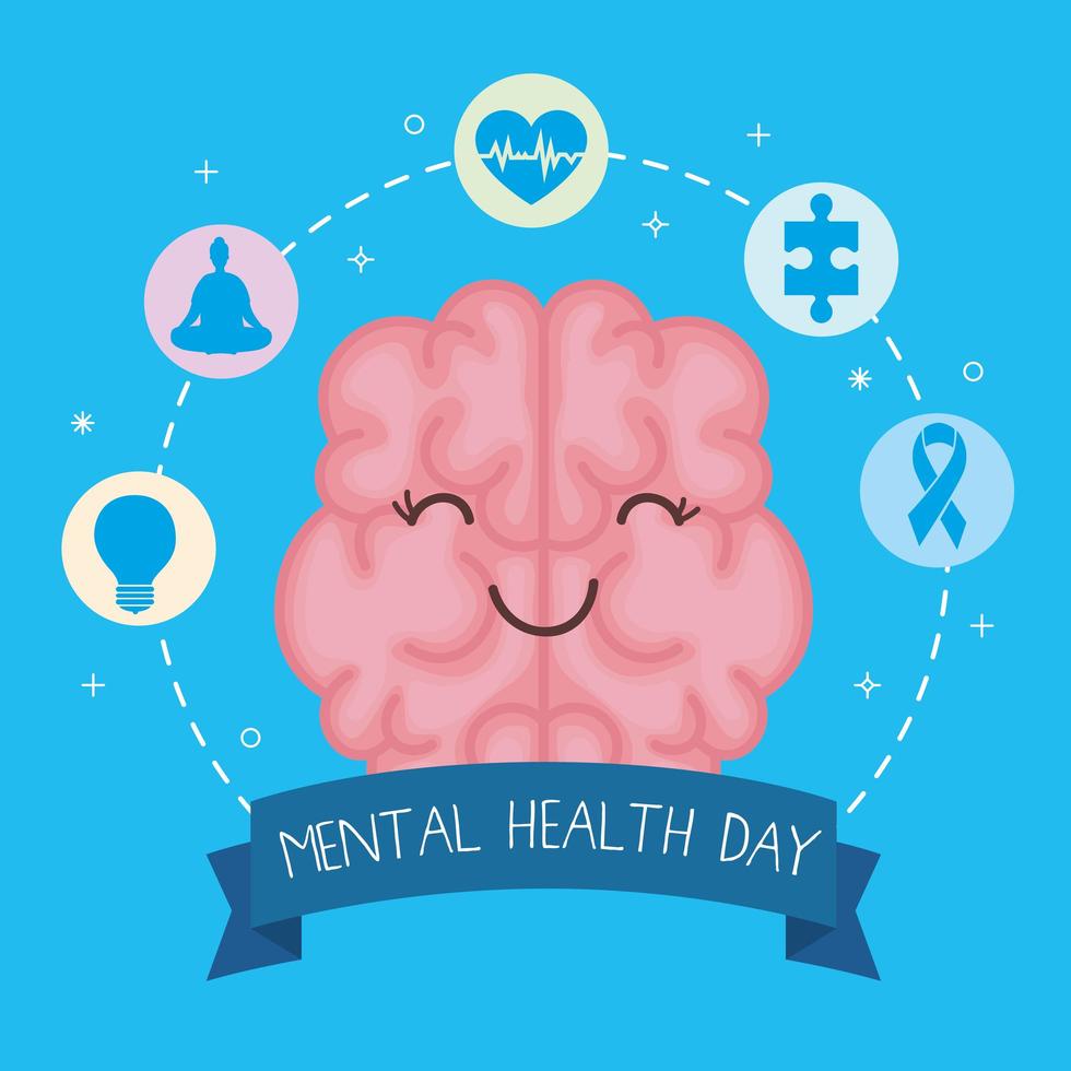 mental health day with brain cartoon vector design