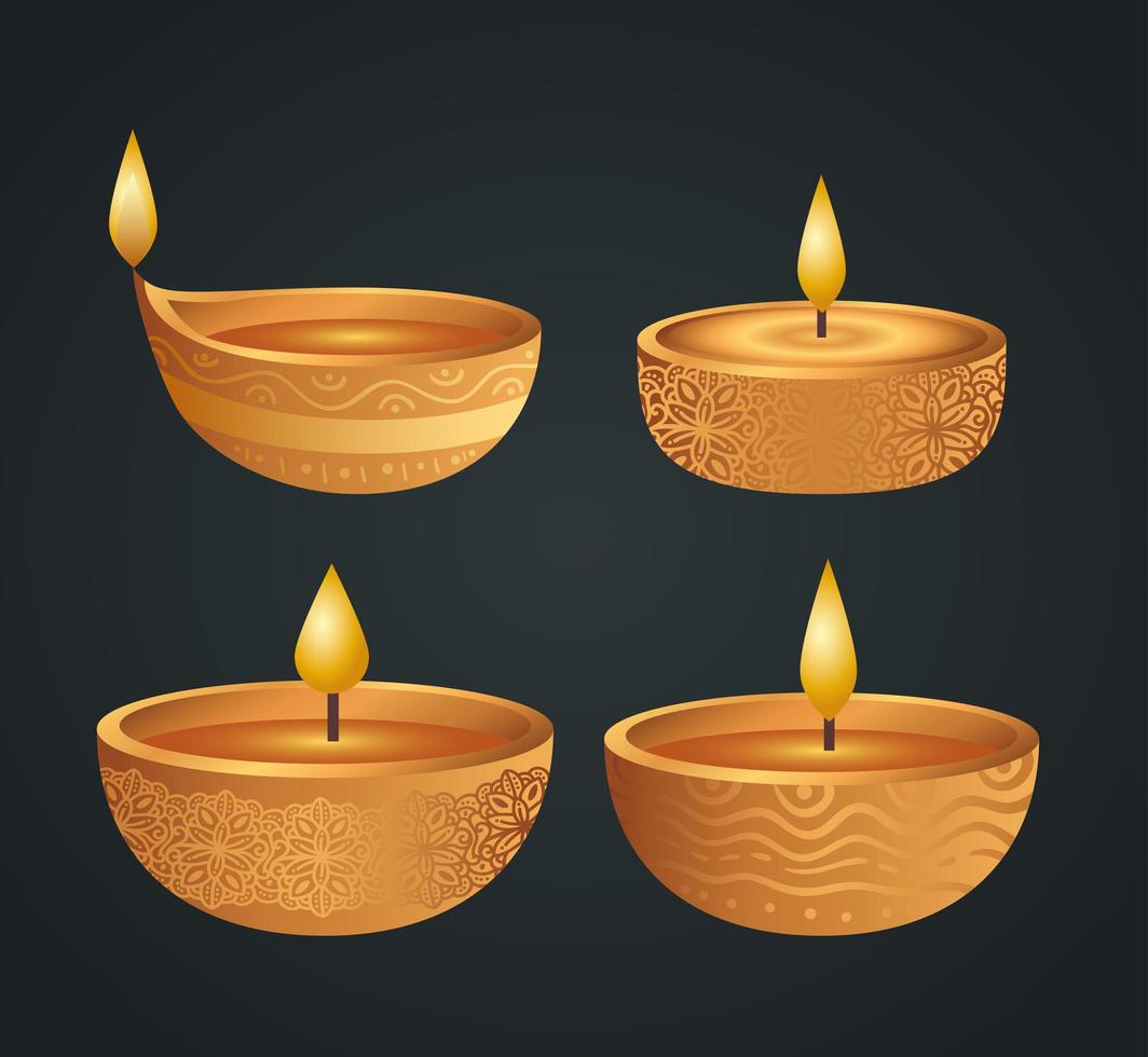 Happy diwali diya candles set vector design
