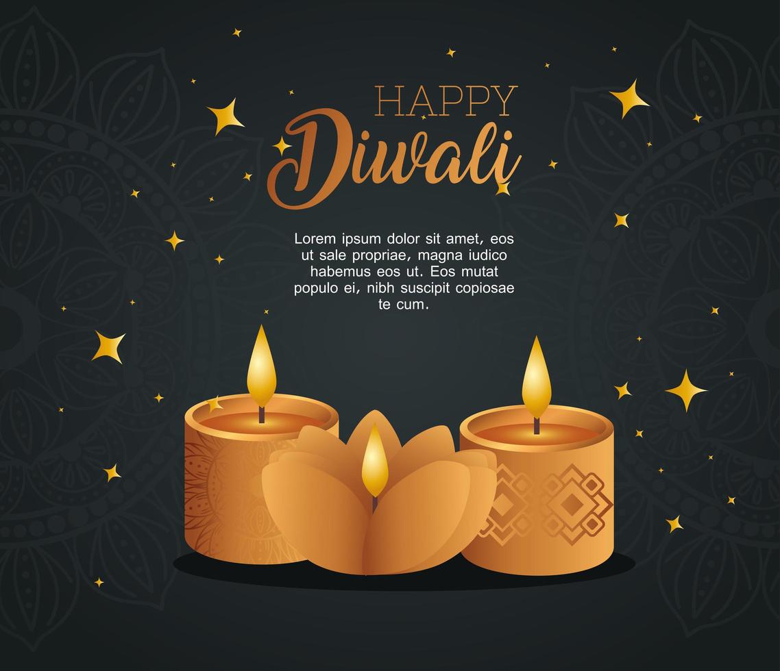 Happy diwali with diya candles with stars vector design