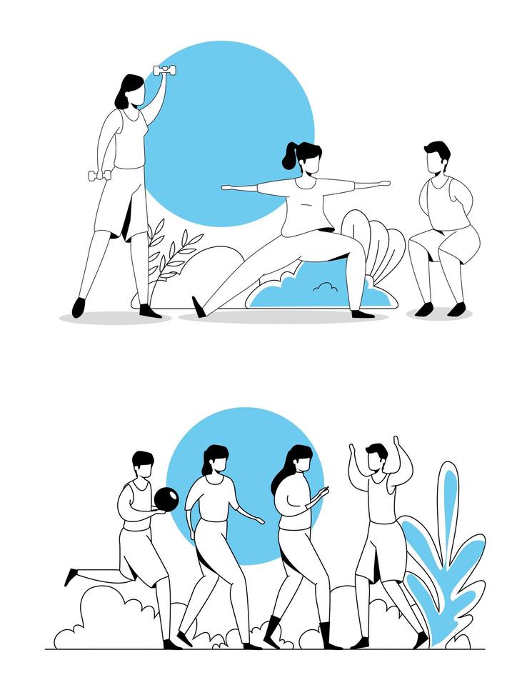 set scenes of people doing activities vector