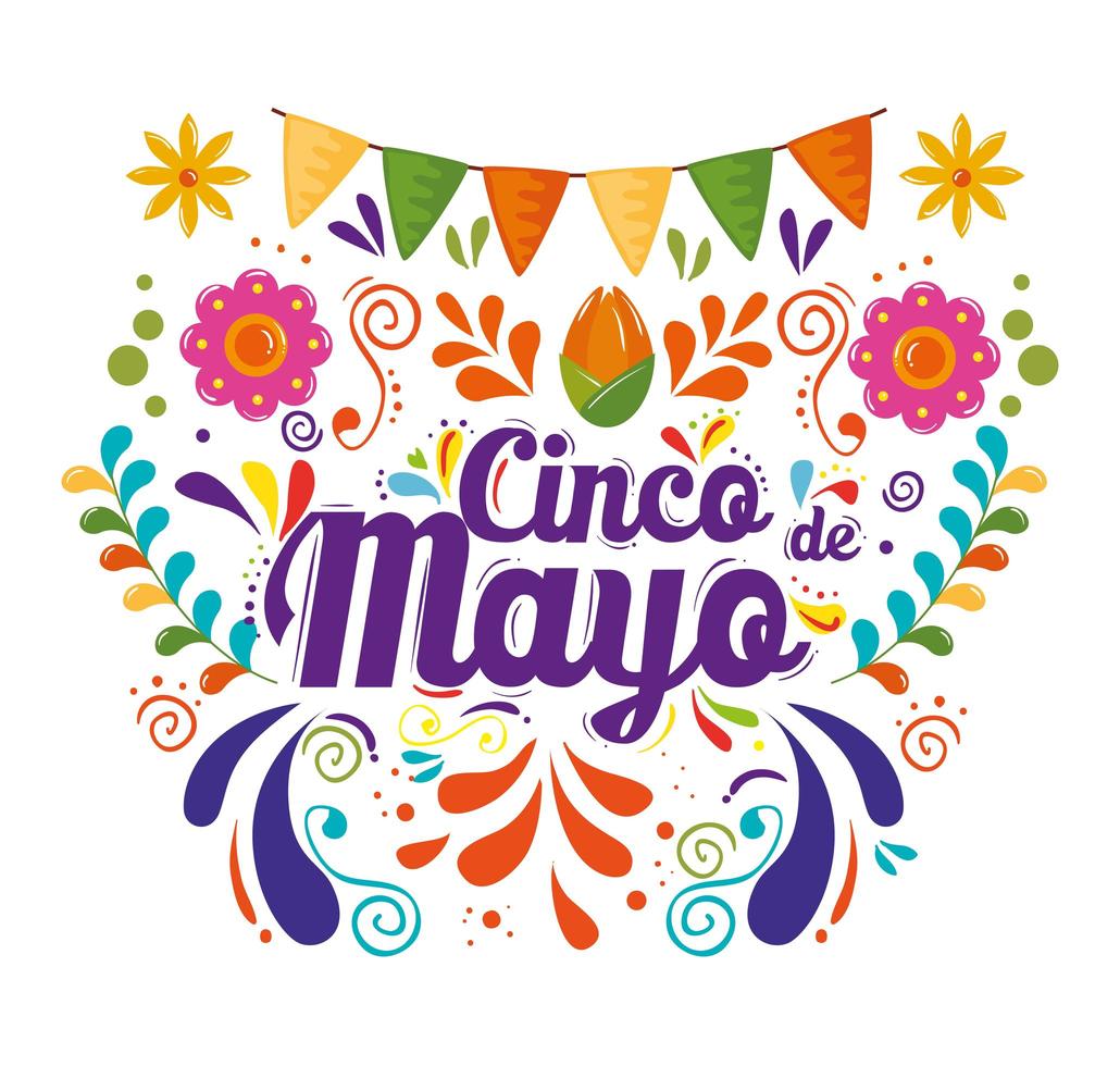 cinco de mayo poster with garlands hanging decoration vector