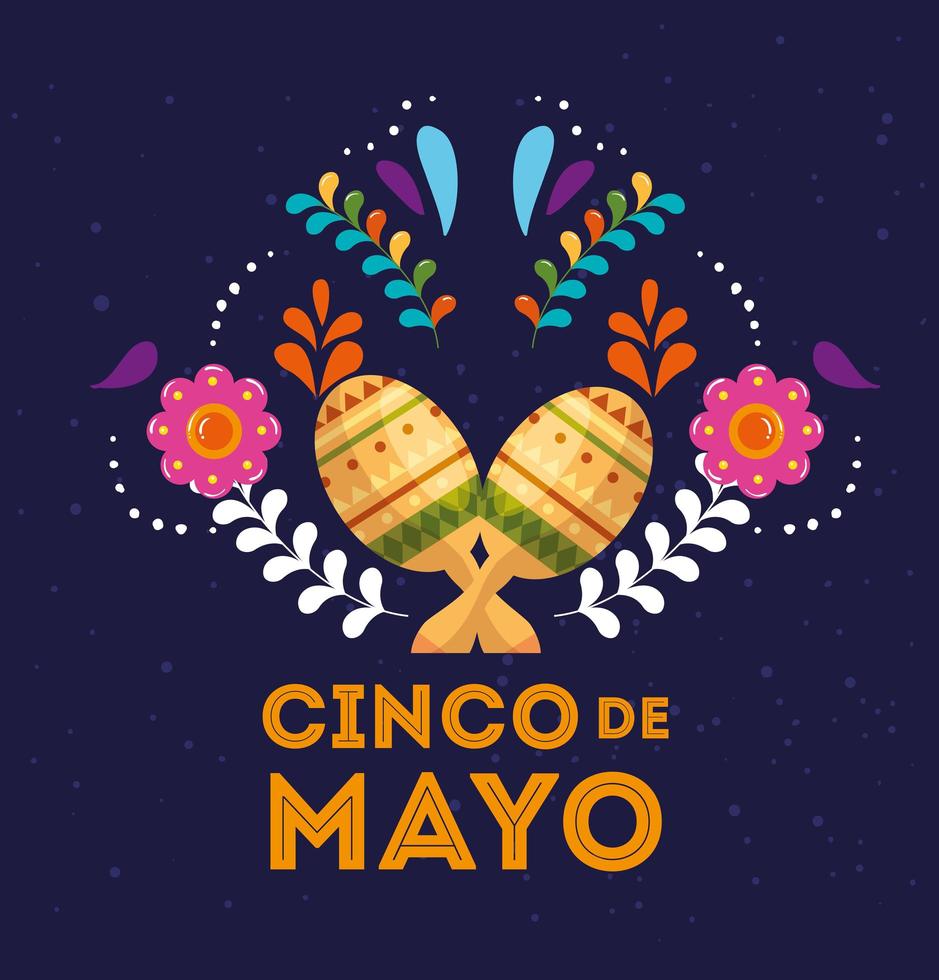 cartel del cinco de mayo con maracas y decoración. vector