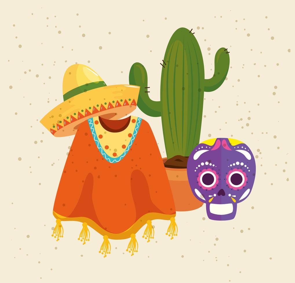 calavera e iconos tradicionales del cinco de mayo vector