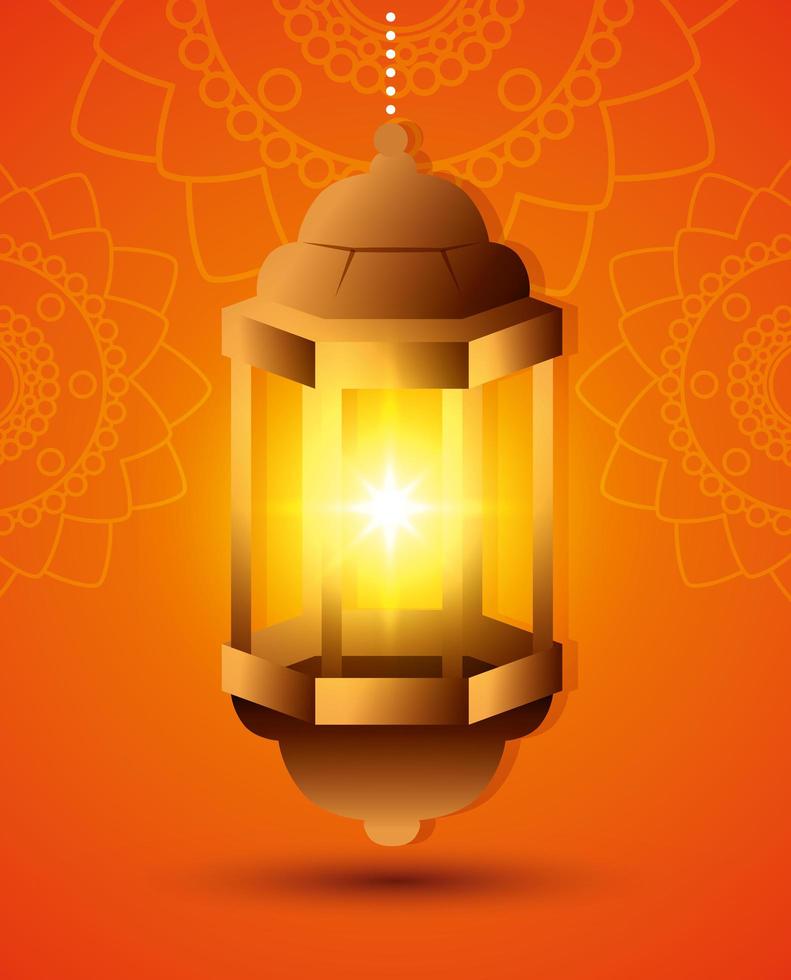 cartel de ramadan kareem con linterna colgando vector