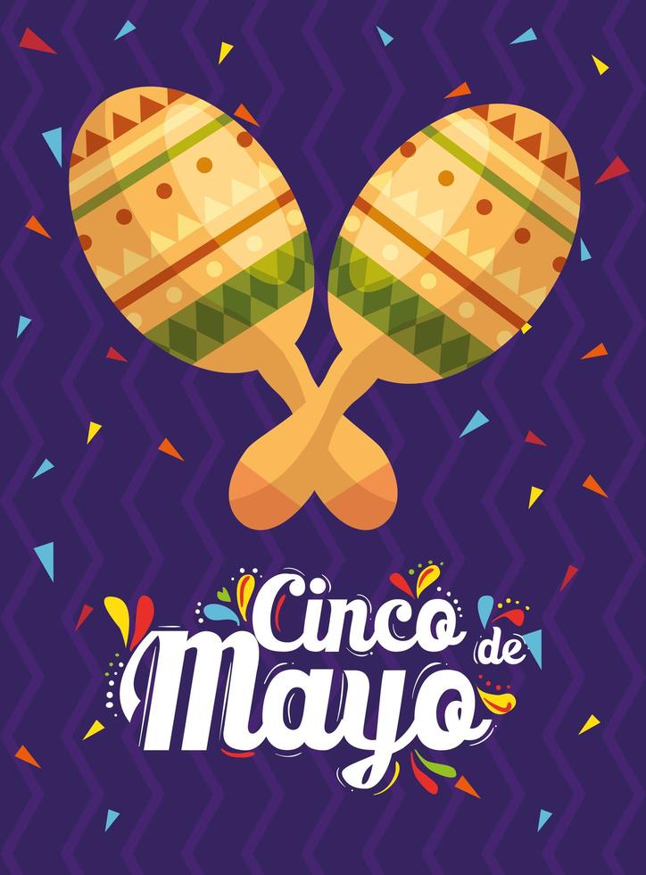 cartel del cinco de mayo con maracas y decoración. vector