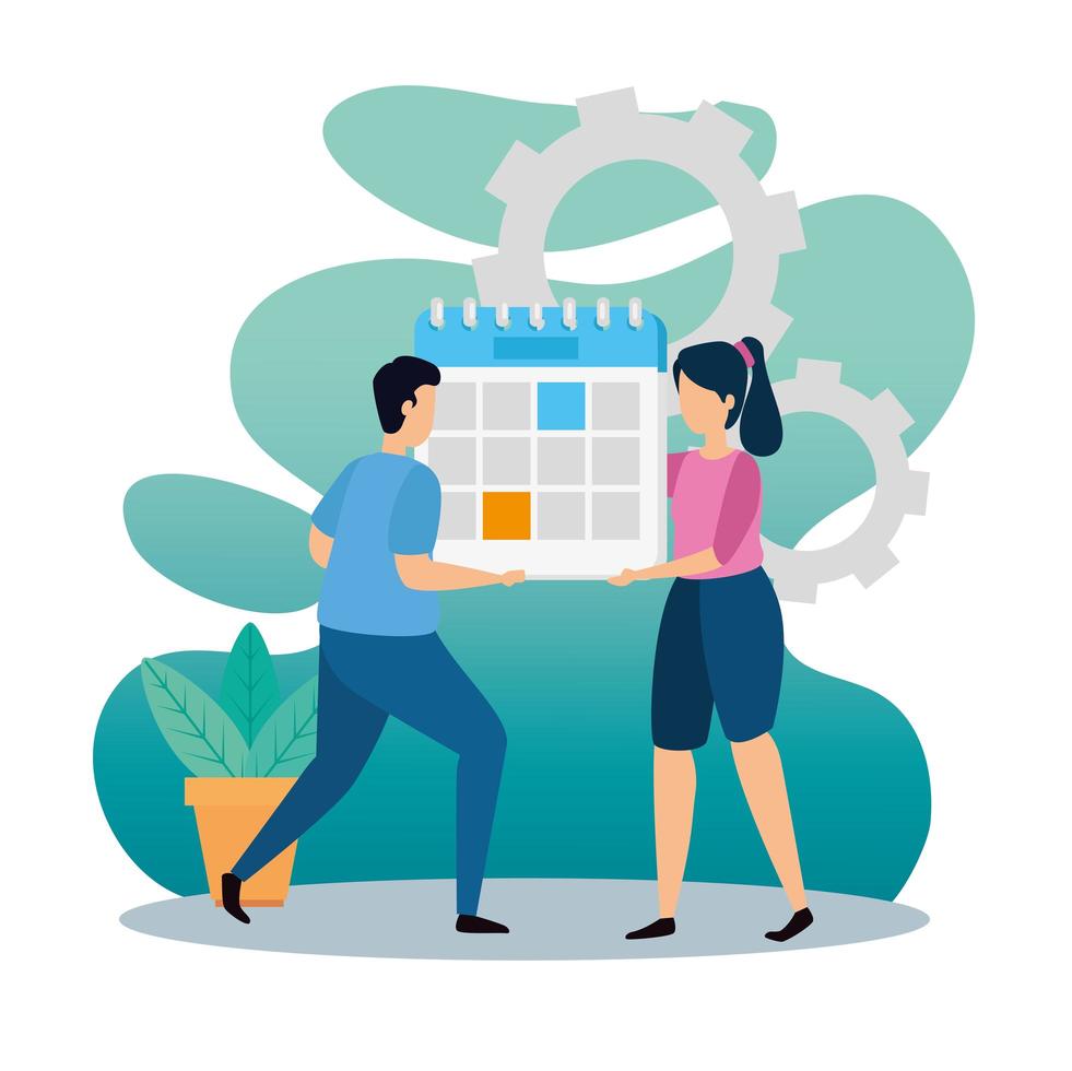 scene of coworking with couple in workplace vector