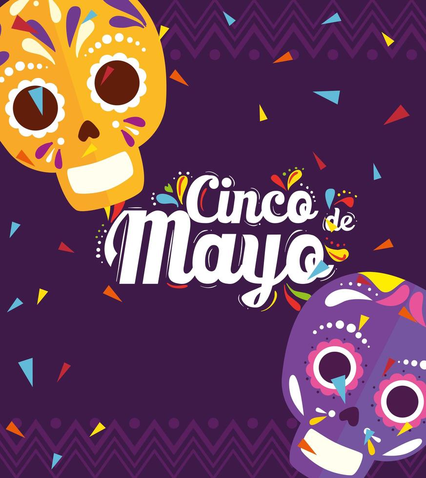 cinco de mayo poster with skulls decoration vector