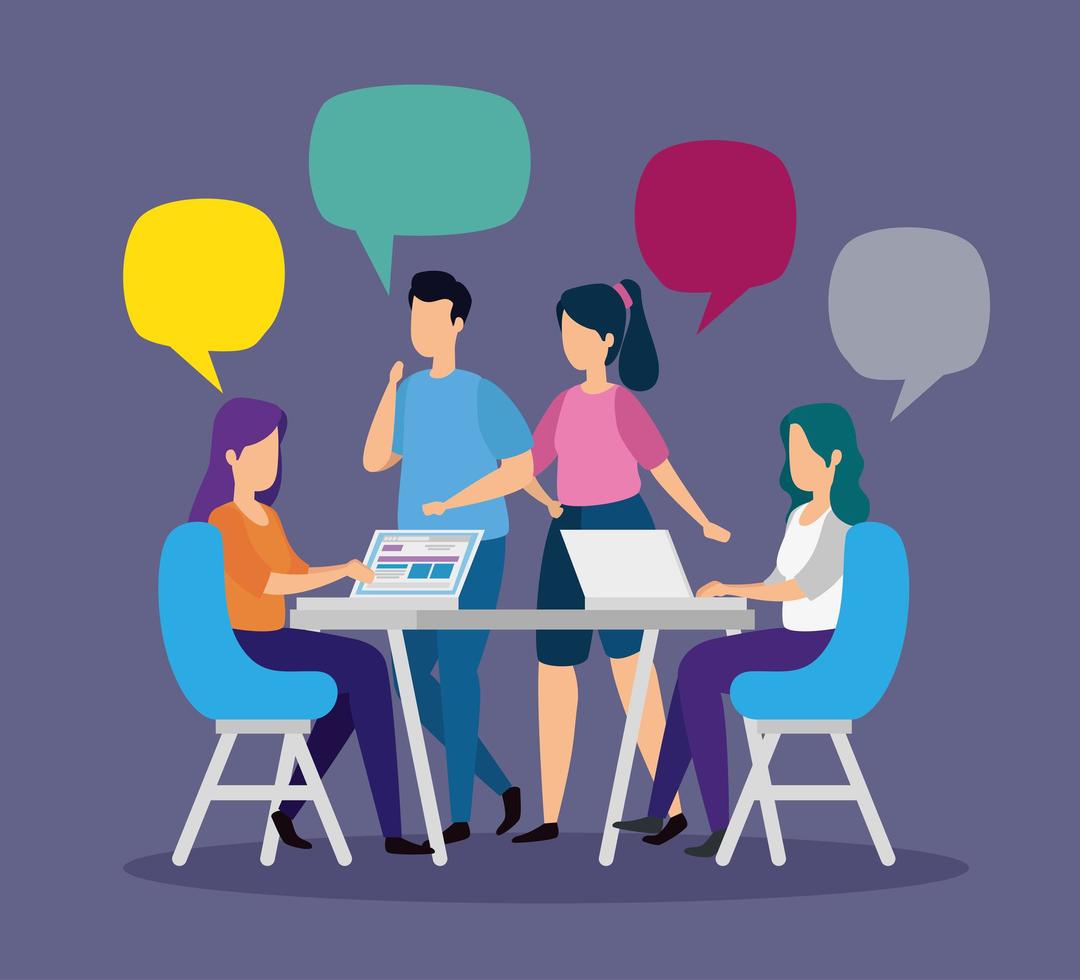 scene of coworking with people in workplace vector
