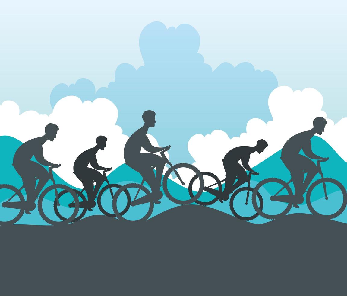 silhouette group of cyclists in championship vector