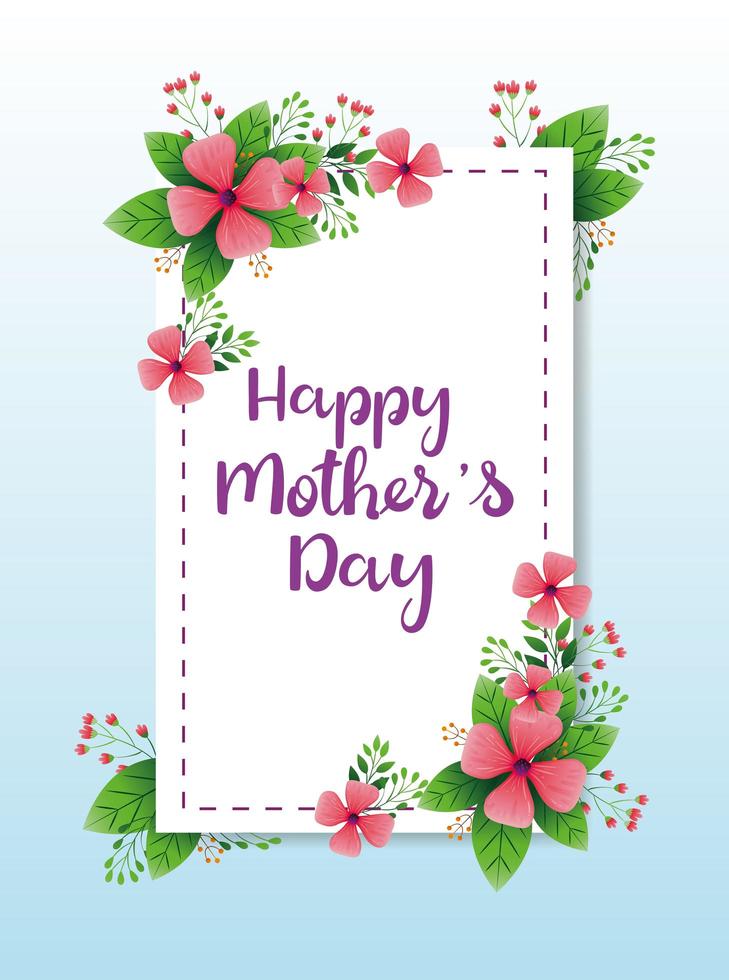 happy mother day card with cute flowers decoration vector