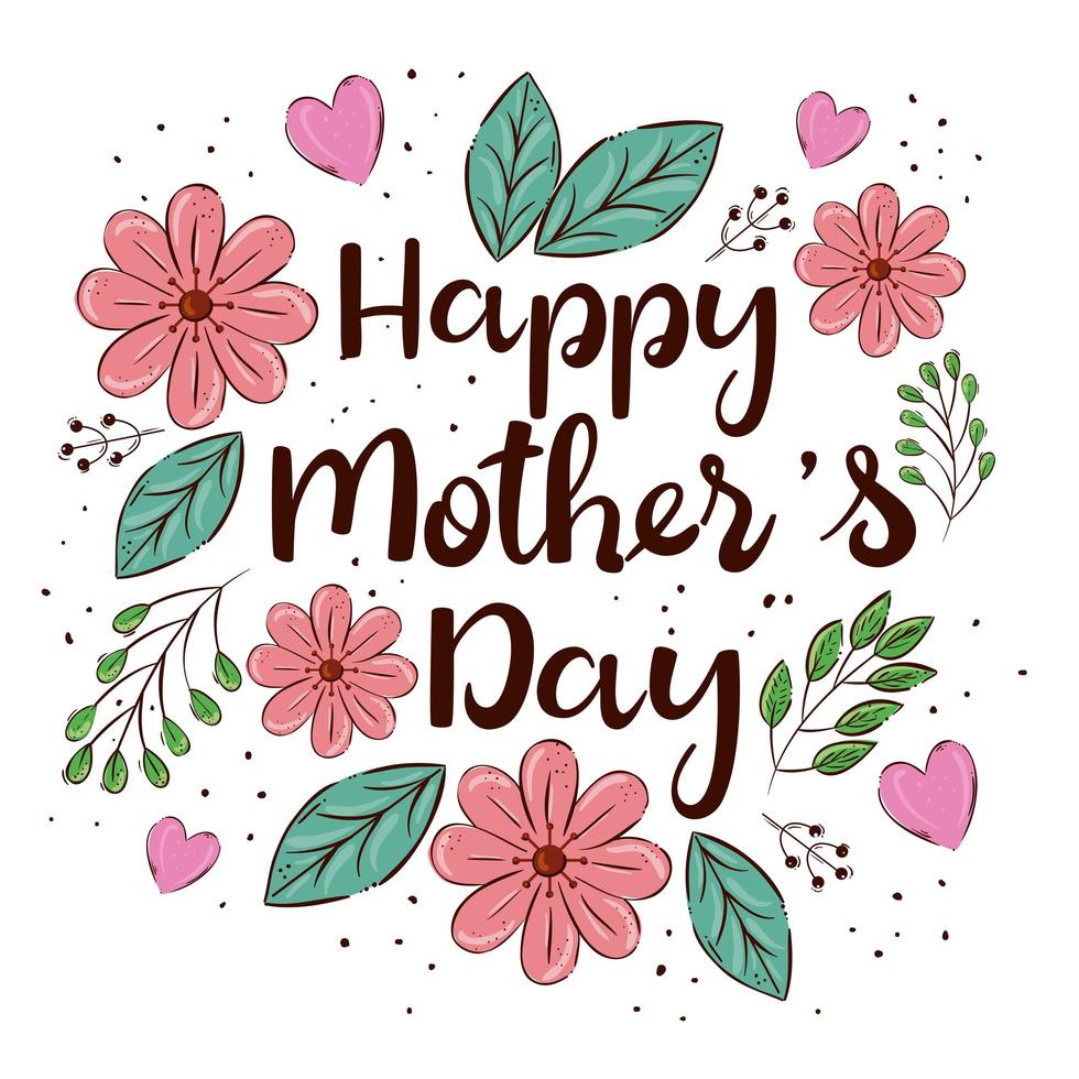 happy mother day card with cute flowers and leafs decoration ...