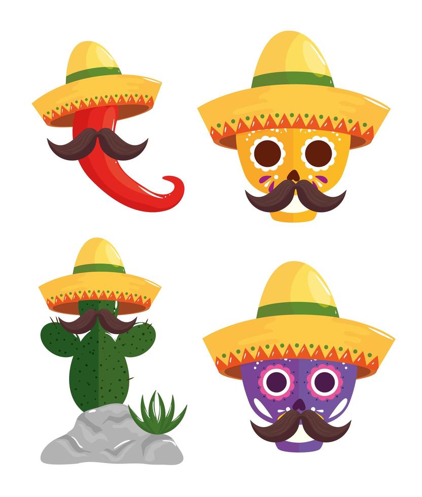 traditional icons set of cinco de mayo vector