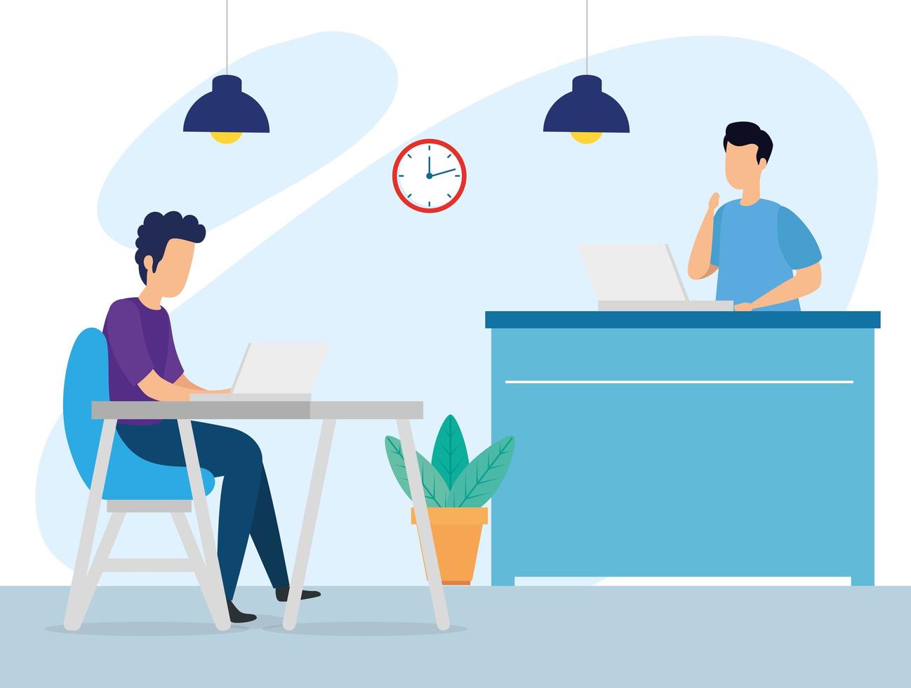 scene of coworking with men in workplace vector