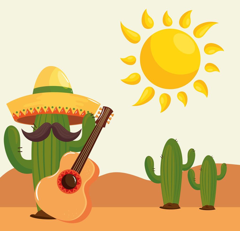 cactus e iconos tradicionales del cinco de mayo vector