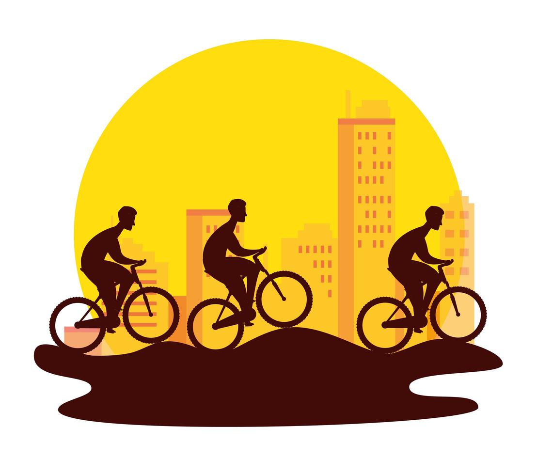 silhouette group of cyclists in championship vector