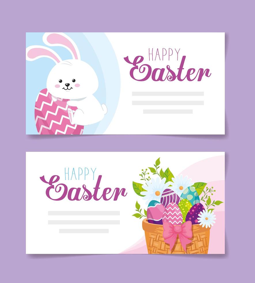 set of happy easter cards with cute decoration vector