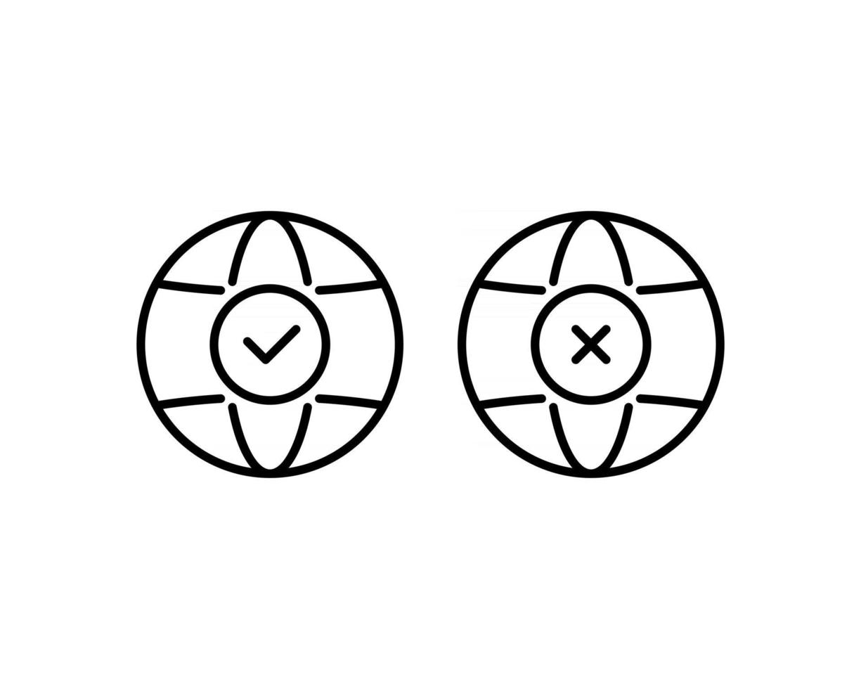 World icon - vector. Black planet icon. Globe icon in flat style, isolated. Tick and cross icon with planet Earth. Yes or No concept vector