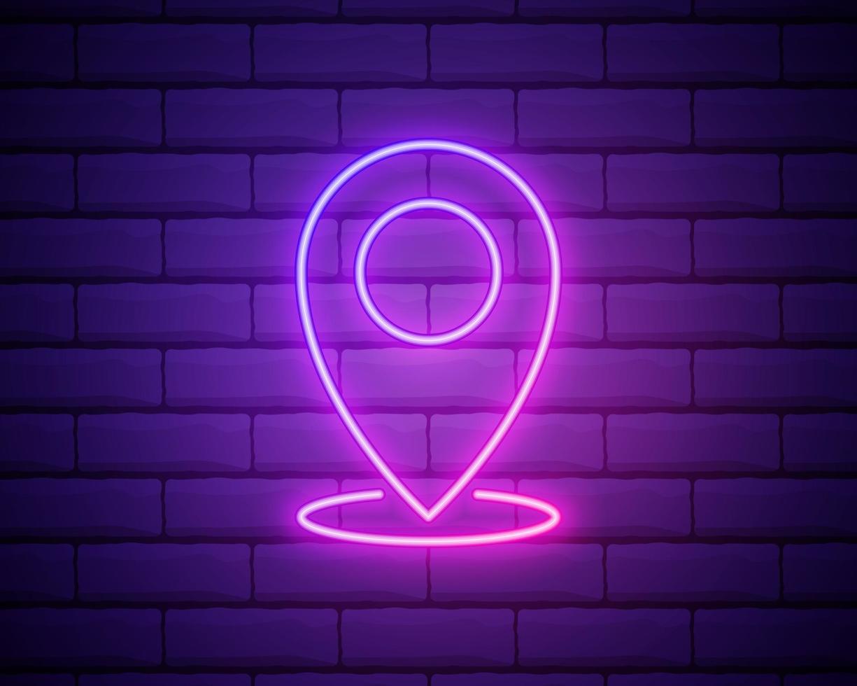 pin neon style icon. Simple thin line, outline vector of web icons for ui and ux, website or mobile application isolated on brick wall.