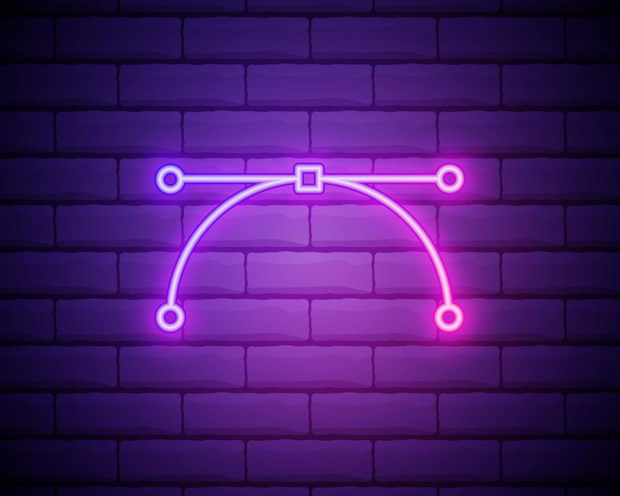 icono de curva bezier de neón brillante aislado sobre fondo de pared de ladrillo. icono de la herramienta de lápiz. ilustración vectorial vector