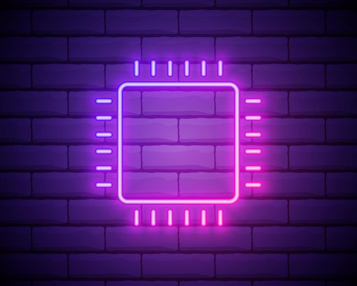 Chip, core neon icon. Simple thin line, outline vector of web design development icons for ui and ux, website or mobile application isolated on brick wall