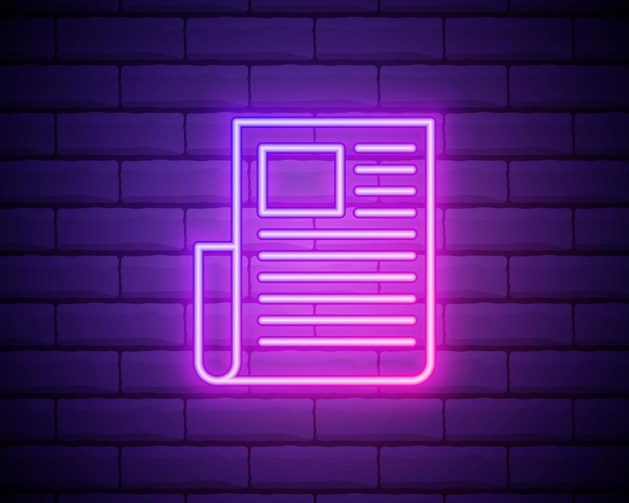 editorial, newspaper neon icon. Elements of editorial design set. Simple icon for websites, web design, mobile app, info graphics isolated on brick wall vector
