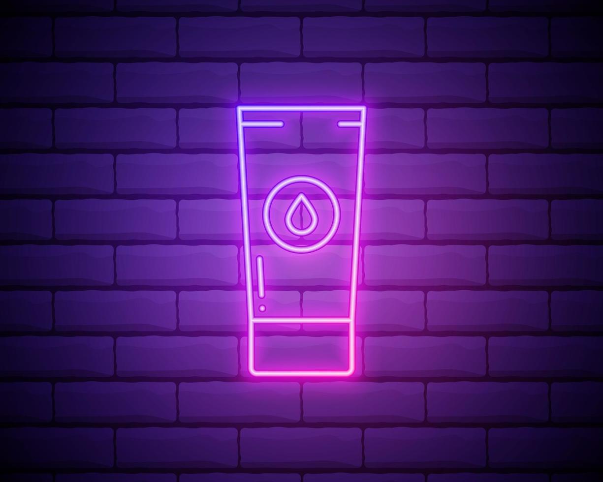 a bottle of cream icon. Elements of Bottle in neon style icons. Simple icon for websites, web design, mobile app, info graphics isolated on brick wall vector