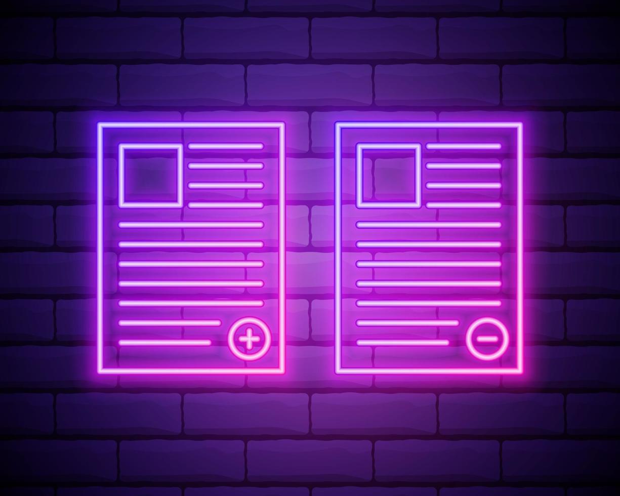 resume of the employee icon. Elements of HR and Heat hunting in neon style icons. Simple icon for websites, web design, mobile app, info graphics isolated on brick wall background vector