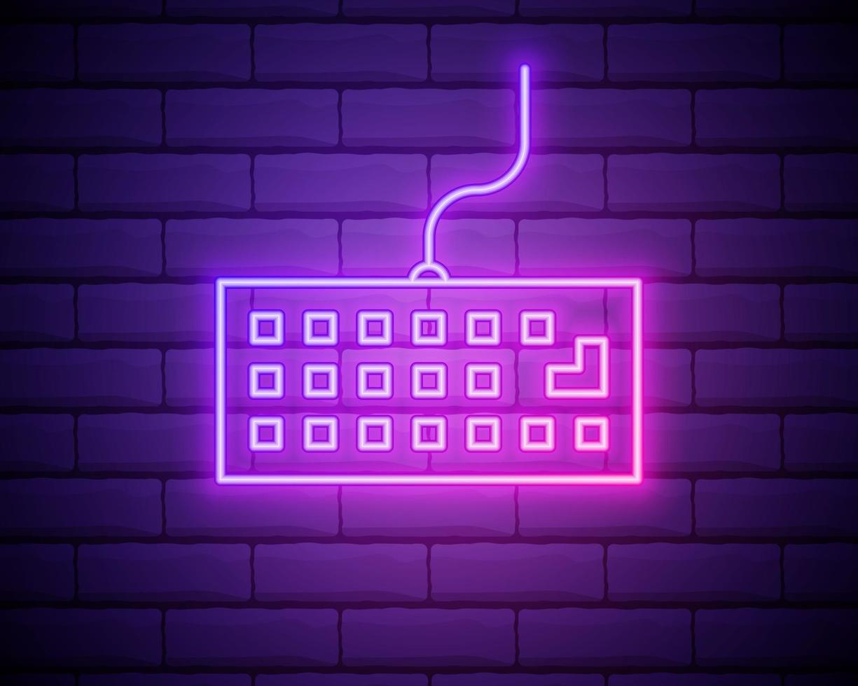 icono de neón del teclado. línea delgada simple, vector de contorno de iconos de piezas de computadora para ui y ux, sitio web o aplicación móvil aislado en la pared de ladrillo