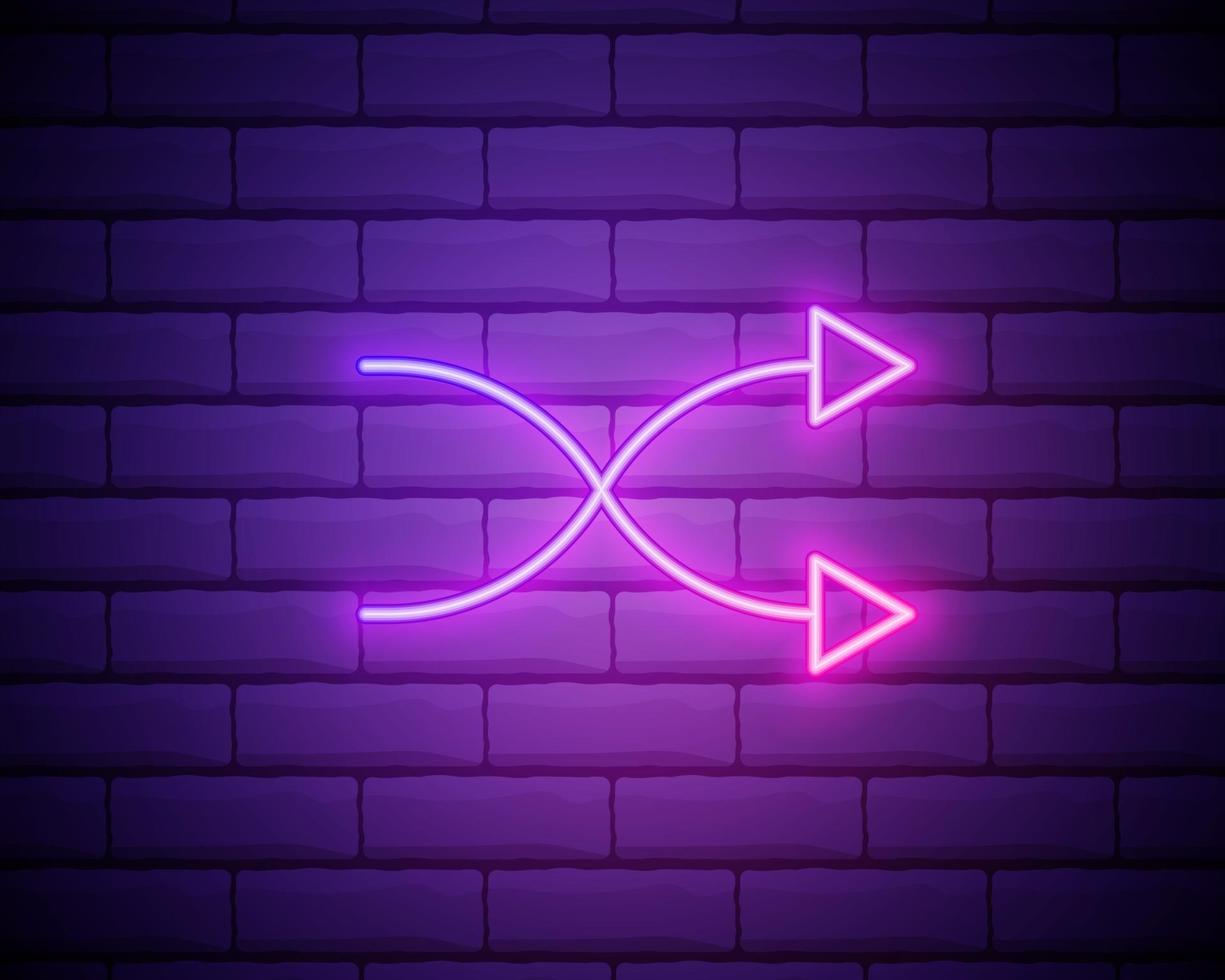 Glowing neon Refresh icon isolated on brick wall background. Reload symbol. Rotation arrows in a circle sign. Vector Illustration.