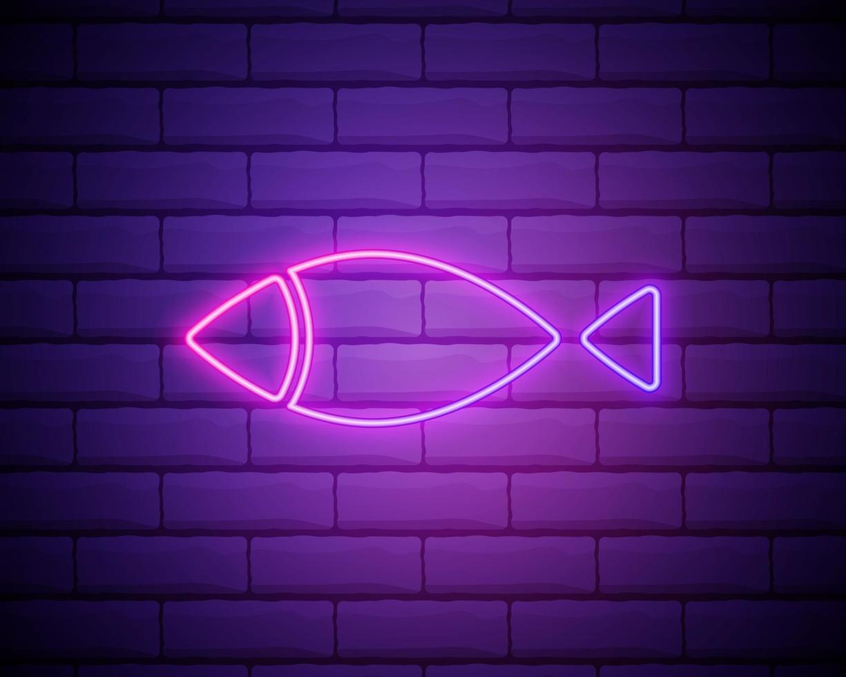 christian fish outline icon. Elements of religion in neon style icons. Simple icon for websites, web design, mobile app, info graphics isolated on brick wall. vector