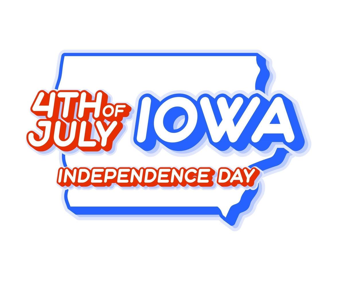 Estado de iowa 4 de julio día de la independencia con mapa y color nacional de EE. UU. forma 3d de ilustración de vector de estado de EE.