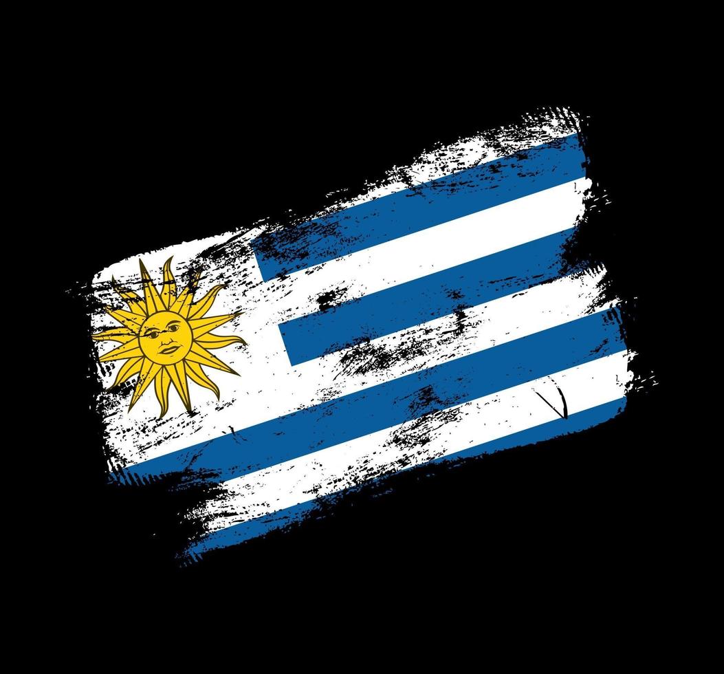 Fondo de pincel de grunge de bandera de Uruguay. Ilustración de vector de bandera de pincel viejo. concepto abstracto de origen nacional.