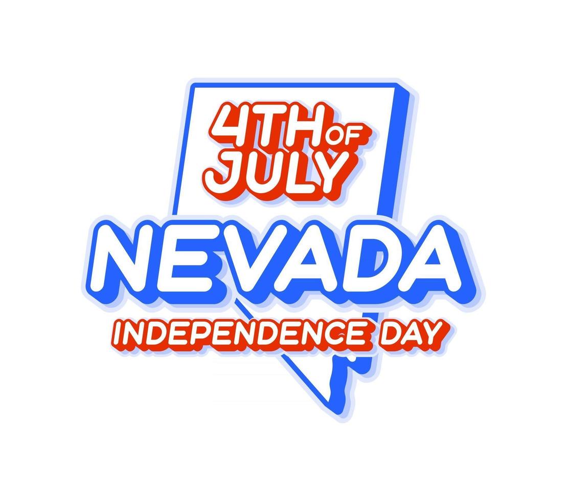 Estado de nevada 4 de julio día de la independencia con mapa y color nacional de EE. UU. forma 3d de la ilustración de vector de estado de EE. UU.