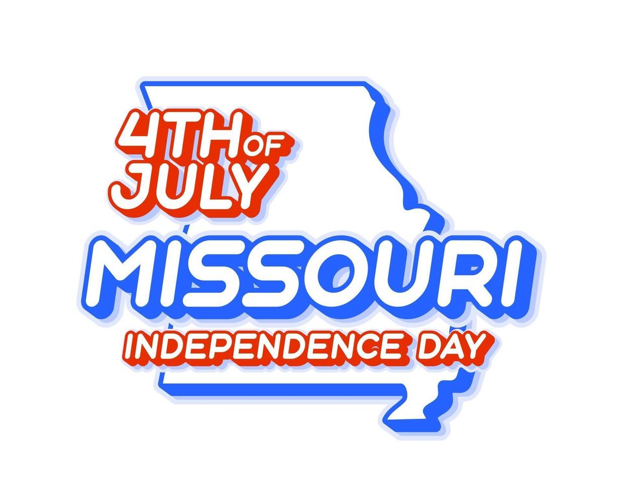 Estado de Missouri 4 de julio día de la independencia con mapa y color nacional de EE. UU. forma 3d de la ilustración de vector de estado de EE. UU.