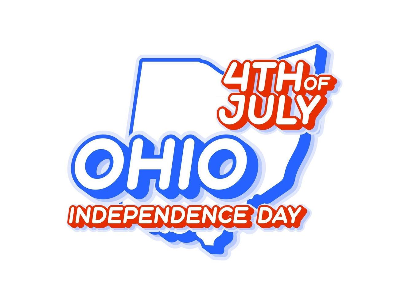 ohio state 4th of july independence day with map and USA national color 3D shape of US state Vector Illustration