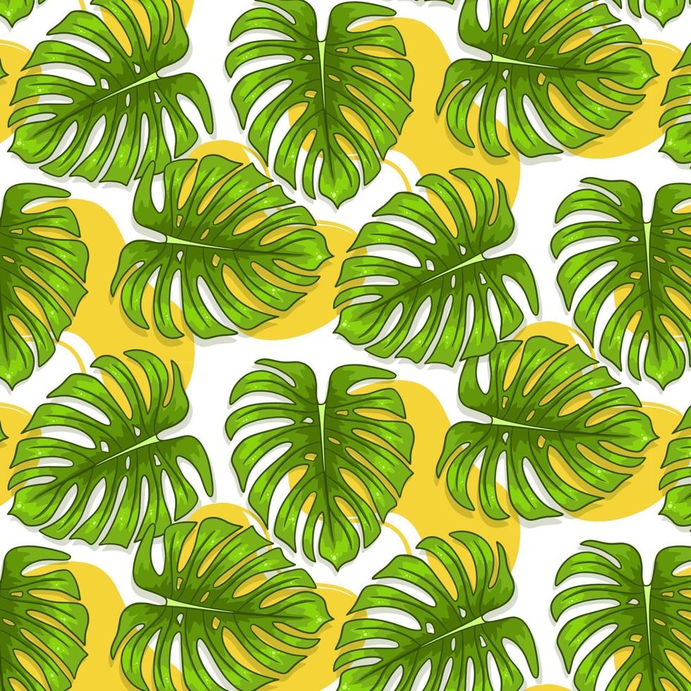 Tropical seamless pattern with exotic leaves in cartoon style vector
