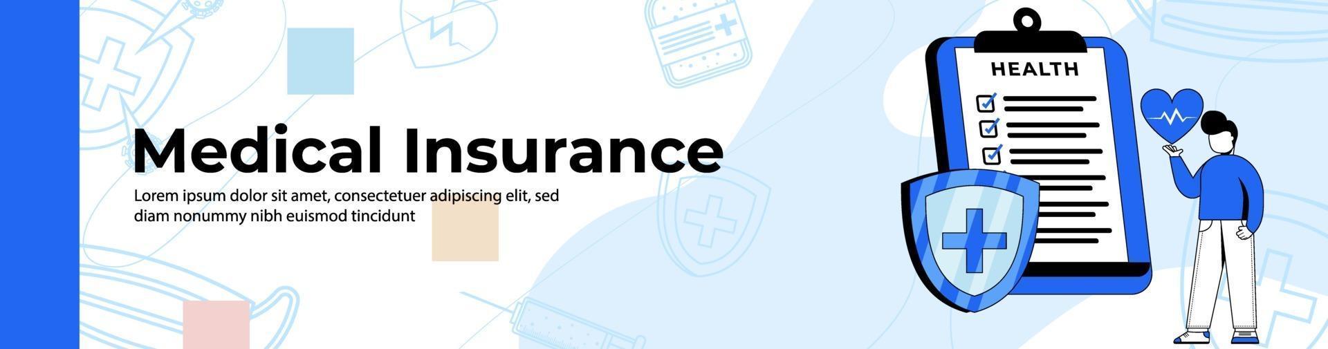 Medical insurance Web Banner Design. a man with health insurance. header or footer banner. vector