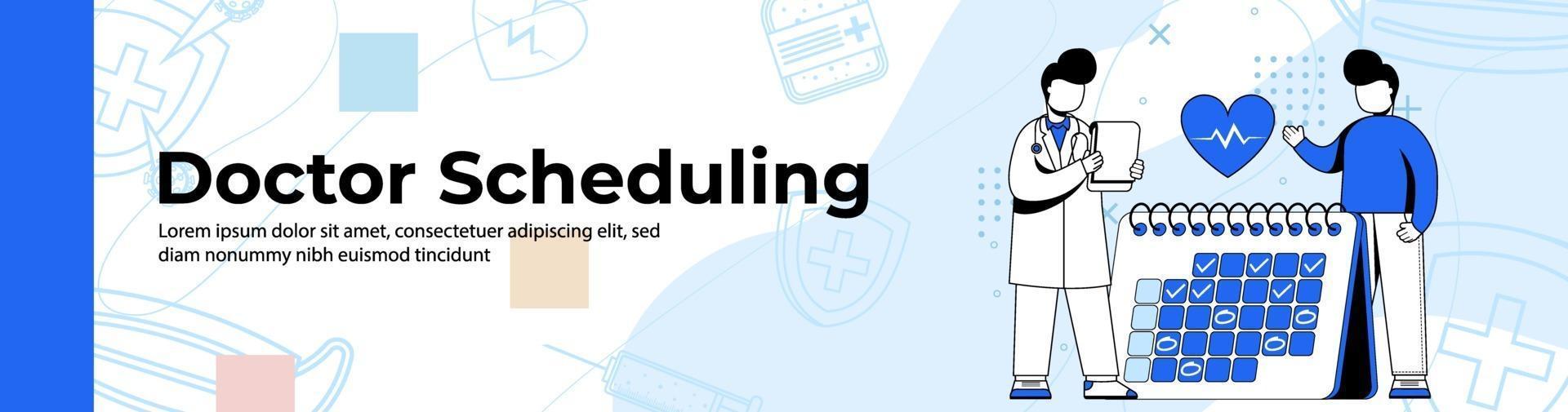 Doctor Scheduling Web Banner Design. a man scheduling an examination with a doctor.header or footer banner. vector