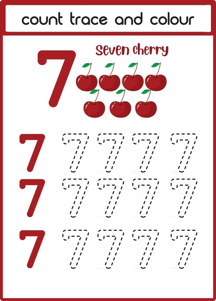 contar el rastro y el color de siete cerezas vector