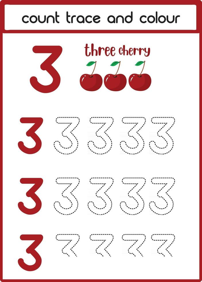 count trace and colour three cherries vector